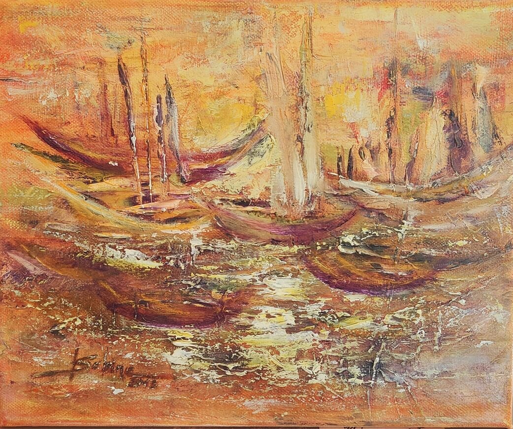 Painting titled "Jour de Pluie (Rain…" by Isabel Mahe, Original Artwork, Oil Mounted on Other rigid panel